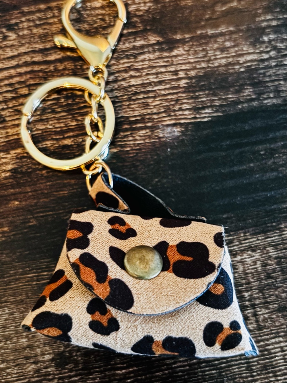 Leopard Print Mini Purse Keychain Gold Tone Hardware Cheetah Animal Print Charm